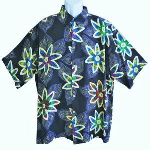 SiLK Burma Bibas Floral Psychedelic Short Sleeve Shirt Tiki Aloha Retro Surfer